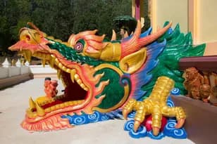 Colourful dragon sculpture at a Thai temple from the brochure
